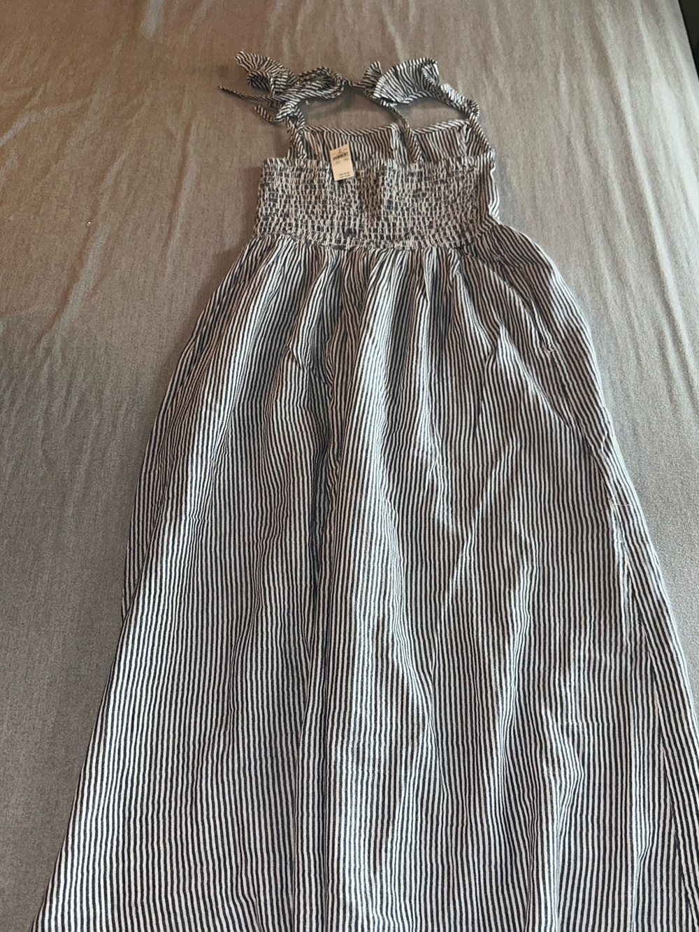 Aerie Blue and White Pinstripe Midi Dress with Ruffle Straps - Picture 4 of 6